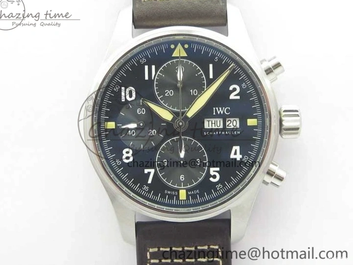 MIROTIME 1221 Pilot Chrono Spitfire IW387903 SS ZF 1:1 Best Edition Black Dial on Brown Leather Strap A OdorResistant 7127